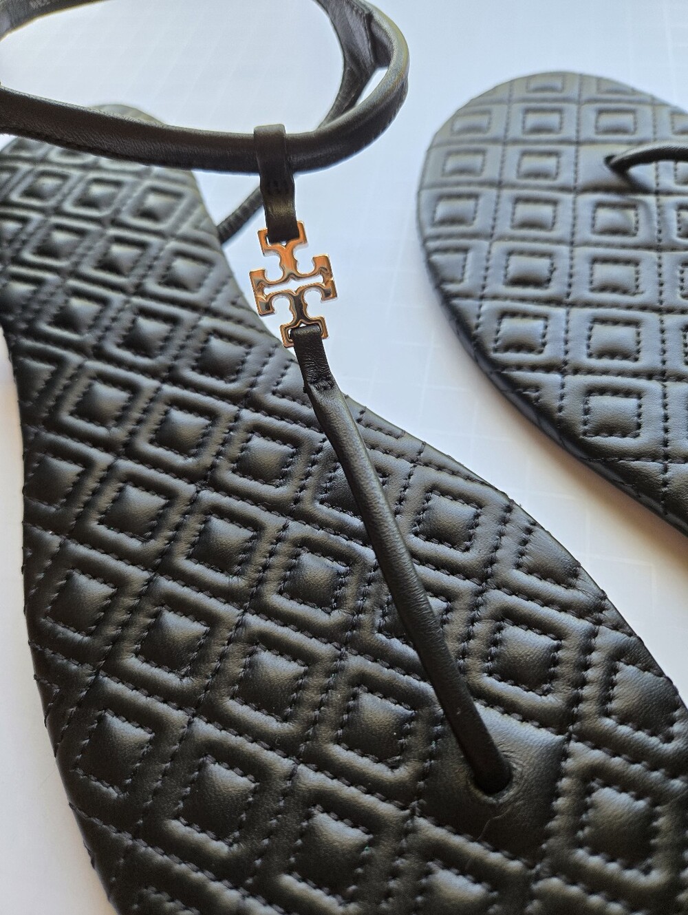 TORY BURCH Marion Quilted T-Strap Flat Sandals with Gold Logo Accent - Picture 4 of 13